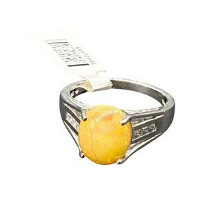 925 Sterling Silver Yellow Opal Ring Crystal Accents Size 11
